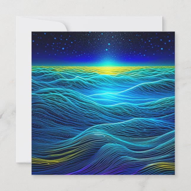 Carte Vagues bleu éthérée et coucher de soleil océanique (Devant)
