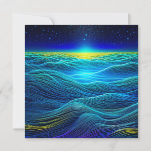 Carte Vagues bleu éthérée et coucher de soleil océanique