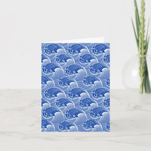 Carte Vagues japonaises vintages, Bleu de Cobalt et Blan