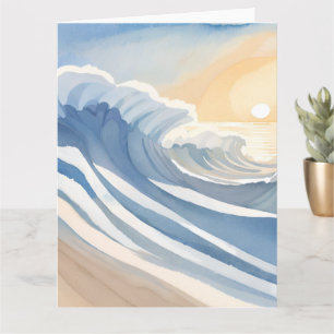 Carte Vagues océaniques   Aquarelle bleue