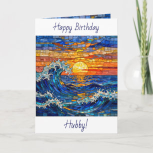 Carte Vagues Océaniques Côtières Coucher de Soleil Anniv