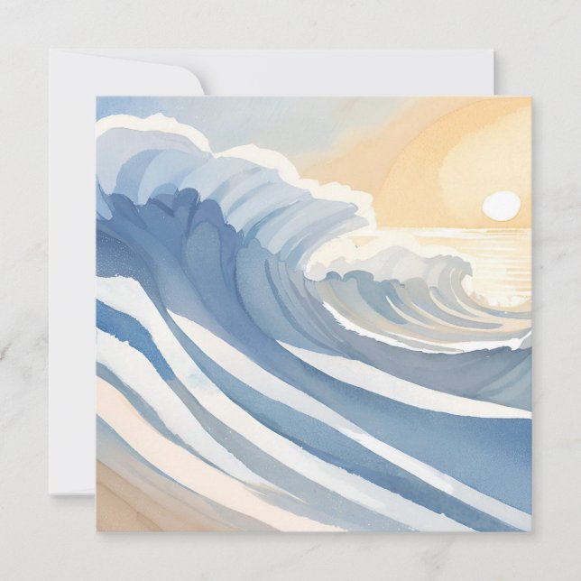 Carte Vagues océaniques | Plage Blue Watercolor (Devant)
