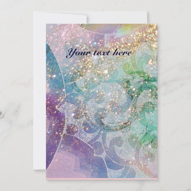 Carte VAGUES RUBY, rouge vif bleu rose or scintille (Devant)