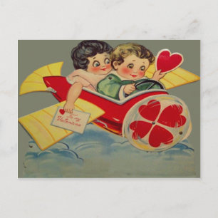 Carte Valentine de l'avion Retro vintage