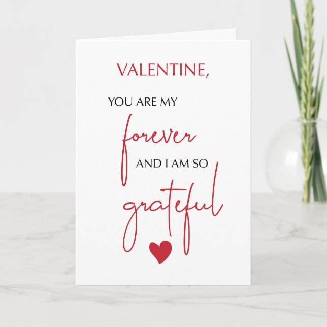 Carte Valentine Grateful for Forever Love Modern Minimal (Devant)