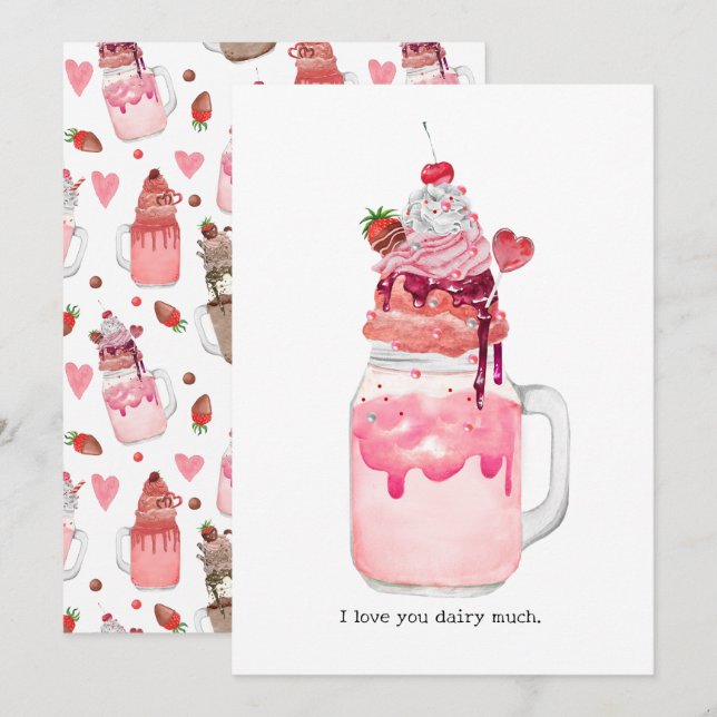 Carte Valentine Heart Milkshake I Love You Pun Card (Devant / Derrière)
