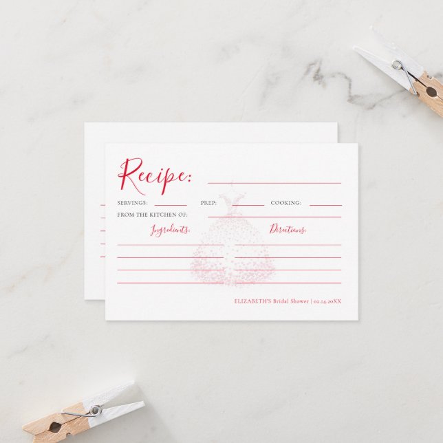 Carte Valentine Hearts Dress Bridal Shower Recipe Card (Devant/Arrière en situation)