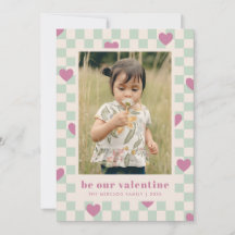 Carte Valentine Mint Purple Checkerboard Hearts