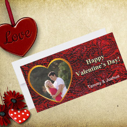 Carte Valentine Nom photo Gold Heart Red Abstrait Card