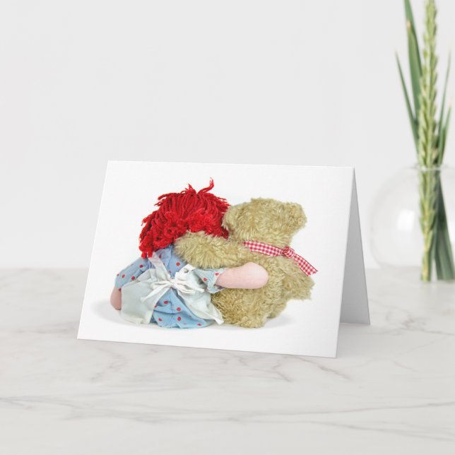 Carte Valentine Rag Doll and Teddy Bear Hugging (Devant)