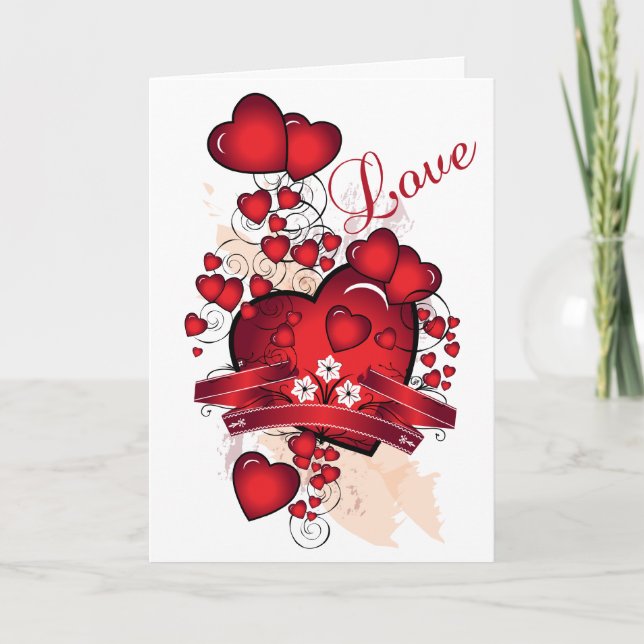 Carte Valentine Red Shiny Hearts (Devant)