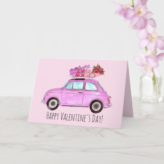 Carte Valentine Retro Fiat 500 (Orchidée)