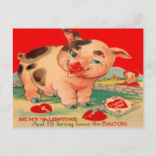 Carte Valentine vintage Retro Pig Bacon