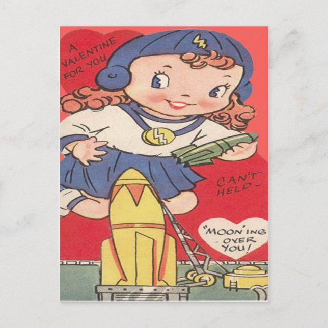 Carte Valentine vintage Retro Space Girl (Devant)