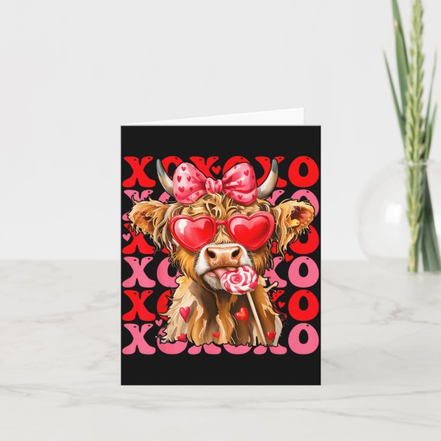 Carte Valentine Xoxo Highland Cow Cute Coquette Bow West (Devant)