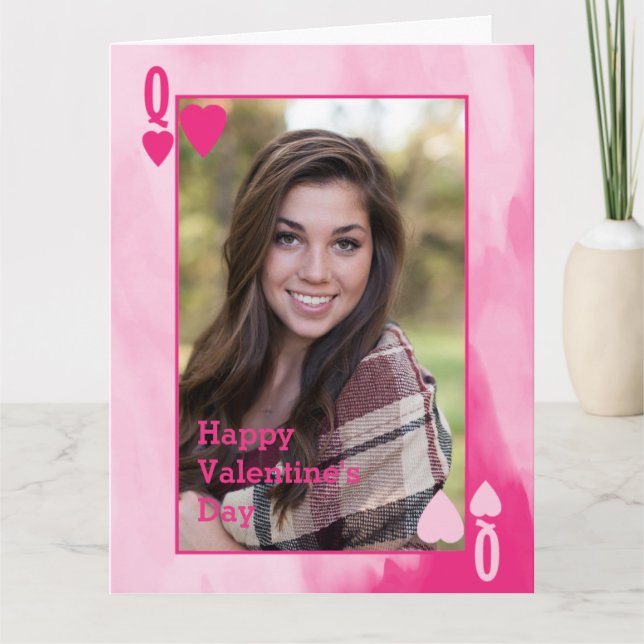 Carte Valentines Aquarelle Queen Rose avec photo (Devant)
