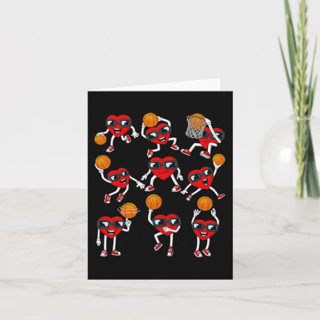 Carte Valentines Day Basketball Heart Dunking Dribbling (Devant)