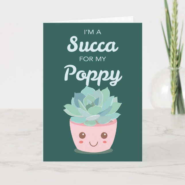 Carte Valentines Day pour le pavot avec Kawaii Succulent (Devant)