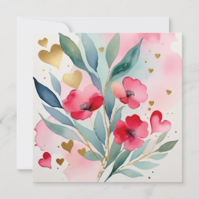 Carte Valentines Fleurs et Coeurs Valentines (Devant)