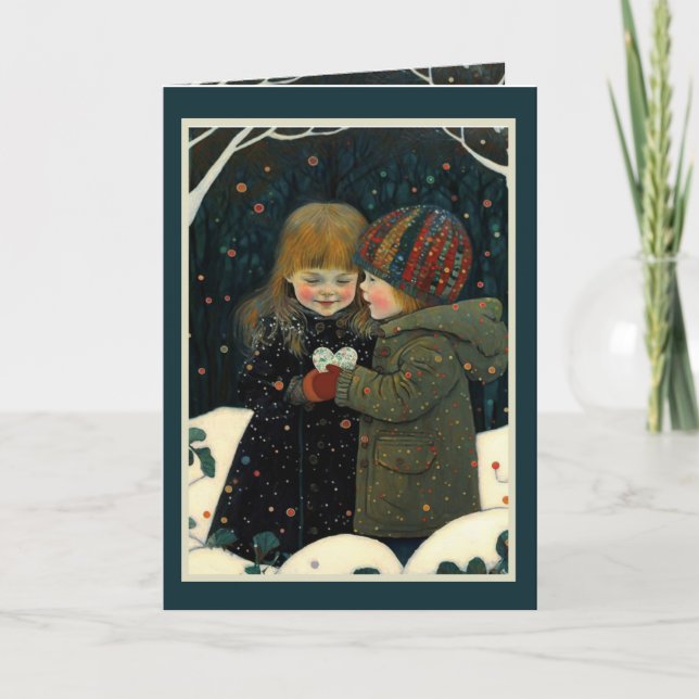 Carte Valentine's la nuit d'hiver garçon et fille (Devant)