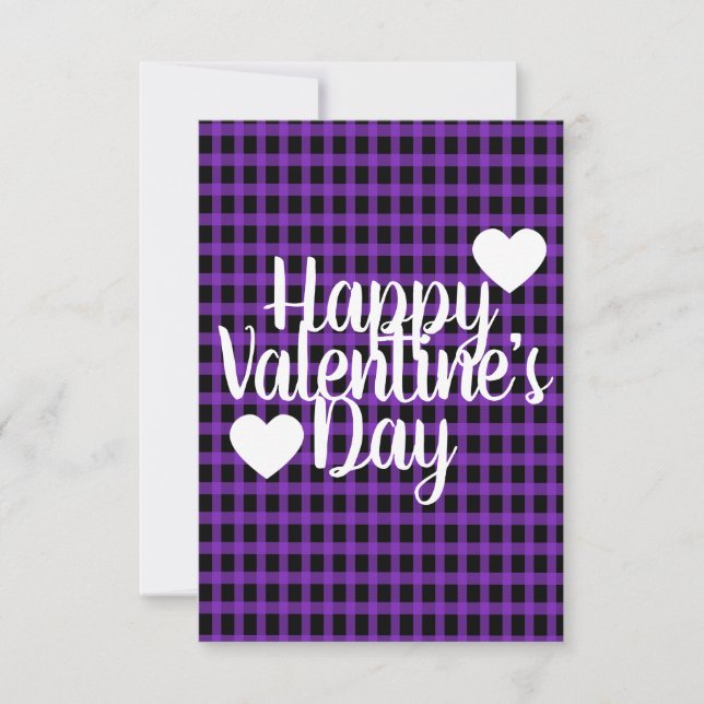 Carte Valentines moderne cœur violet carreaux noirs (Devant)