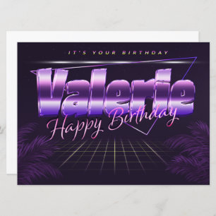 Carte Valerie Nom Prénom lila retro