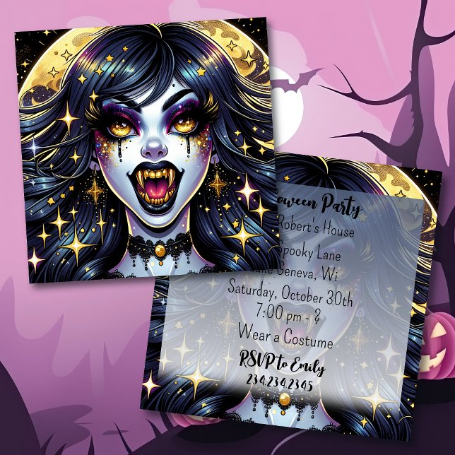 Carte Vampire avec Gold Fangs Pleine lune Halloween Part (Créateur téléchargé)
