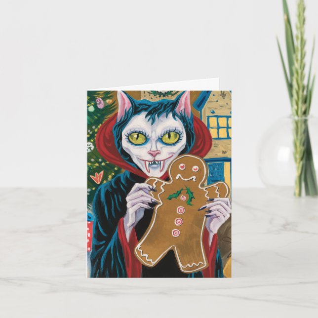 Carte Vampire de Noël Kitty avec pain d'épices Homme (Devant)