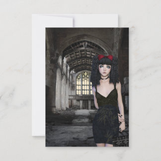 Carte vampire gothique robe noire fille église