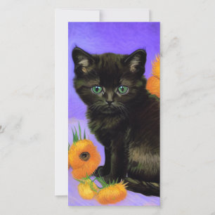 Carte Van Gogh Black Kitten with Sunflowers Card
