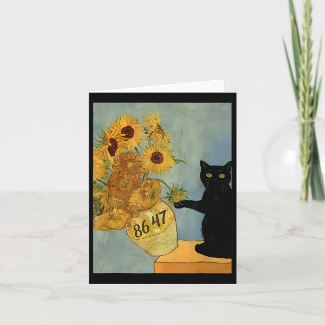 Carte Van Gogh Chat noir avec tournesol 8647 Res subtile (Devant)
