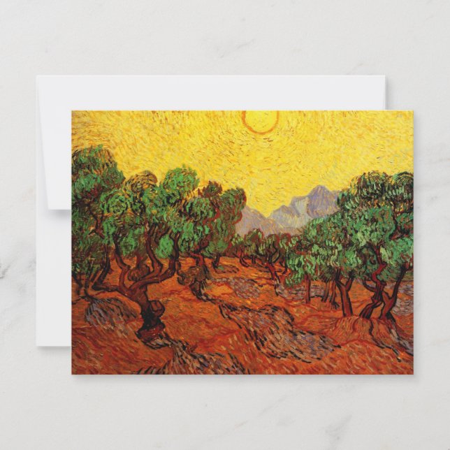 Carte Van Gogh Oliviers avec ciel jaune et soleil (Devant)