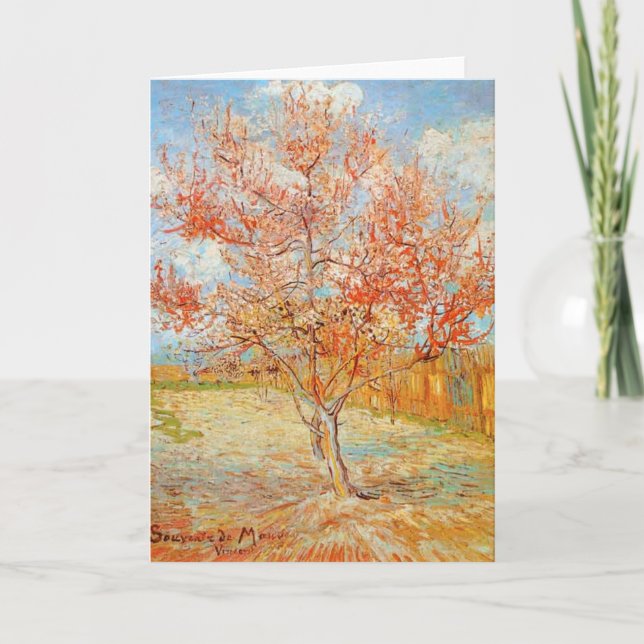 Carte Van Gogh Pink Peach Tree in Blossom Grey Card (Devant)