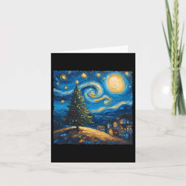 Carte Van Gogh Style La nuit étoilée Vil Arbre de Noël (Devant)