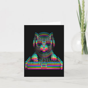Carte Vaporwave Cat Dj Techno Rave Edm Music Concert Par