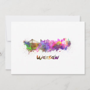 Carte Varsovie skyline in watercolor