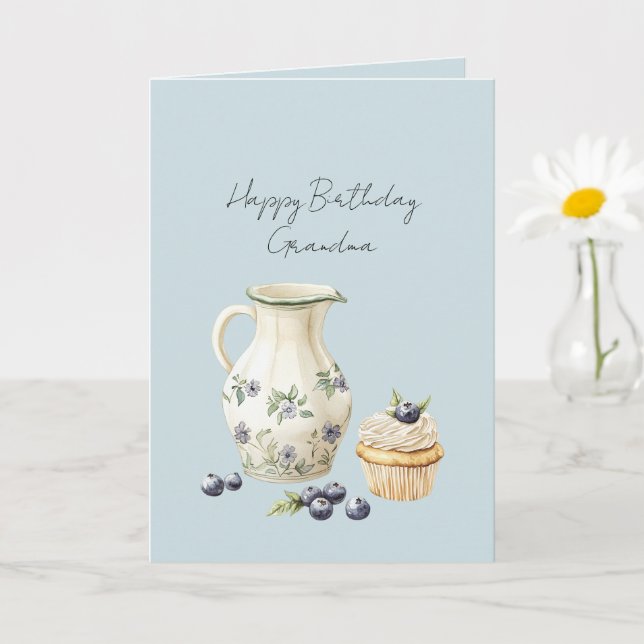 Carte Vase Blueberries Cupcake Birthday (Petite plante)