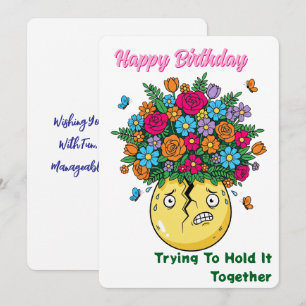 Carte Vase Fêlé avec Fleurs Joyeux Anniversaire Drôle
