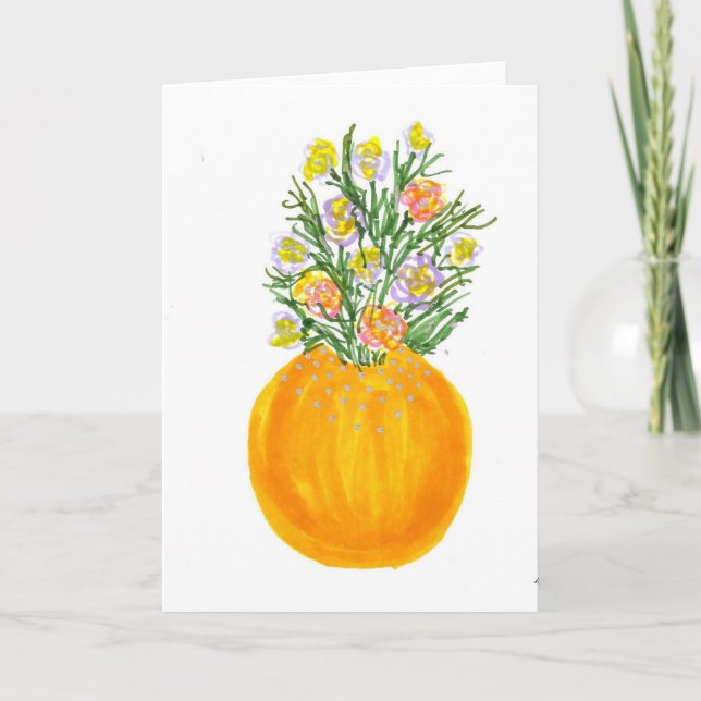Carte Vase orange et fleurs (Devant)