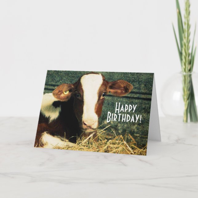 Carte Veau Brown et blanc d'agriculteur de joyeux (Devant)