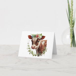Carte Veau de vache avec fleurs sur tête BLANC