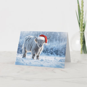 Carte Veau des Highlands dans la neige Joyeuses Fêtes