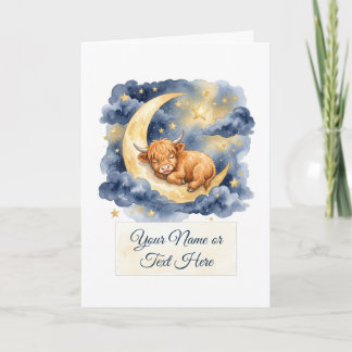 Carte Veau Highlandais endormi au clair de lune en aquar