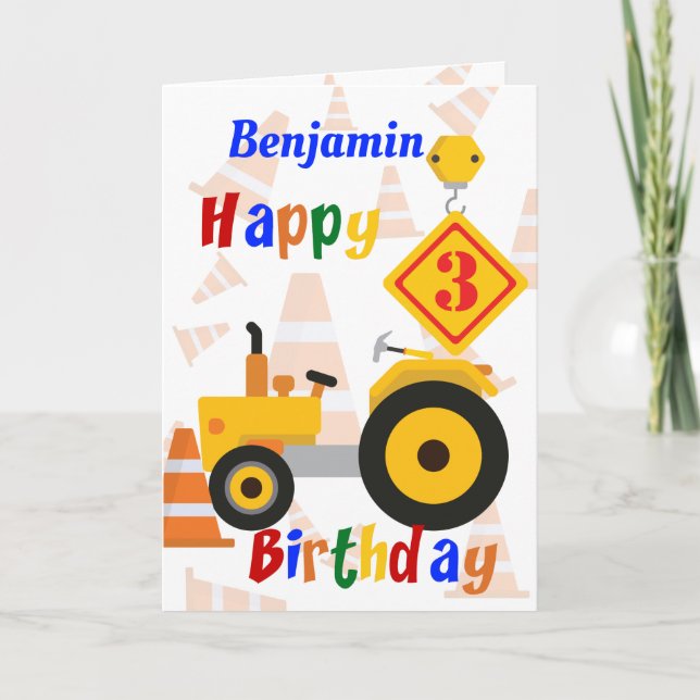 Carte Véhicule de construction routière 3e anniversaire (Devant)
