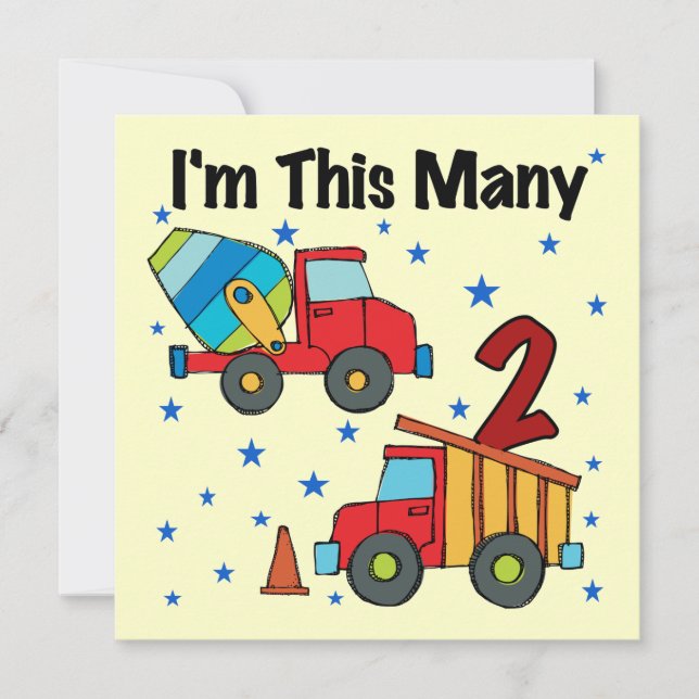 Carte Véhicules de construction 2e cadeau d'anniversaire (Devant)