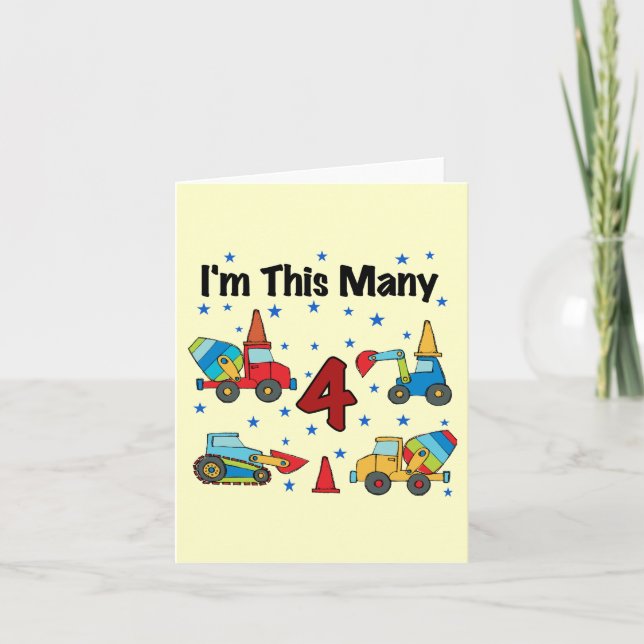 Carte Véhicules de construction T-shirts 4e anniversaire (Devant)