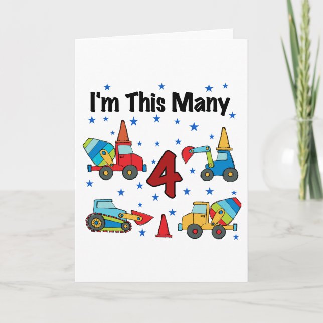 Carte Véhicules de construction T-shirts 4e anniversaire (Devant)