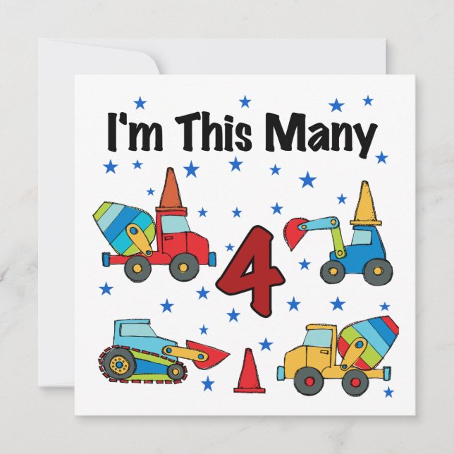 Carte Véhicules de construction T-shirts 4e anniversaire (Devant)