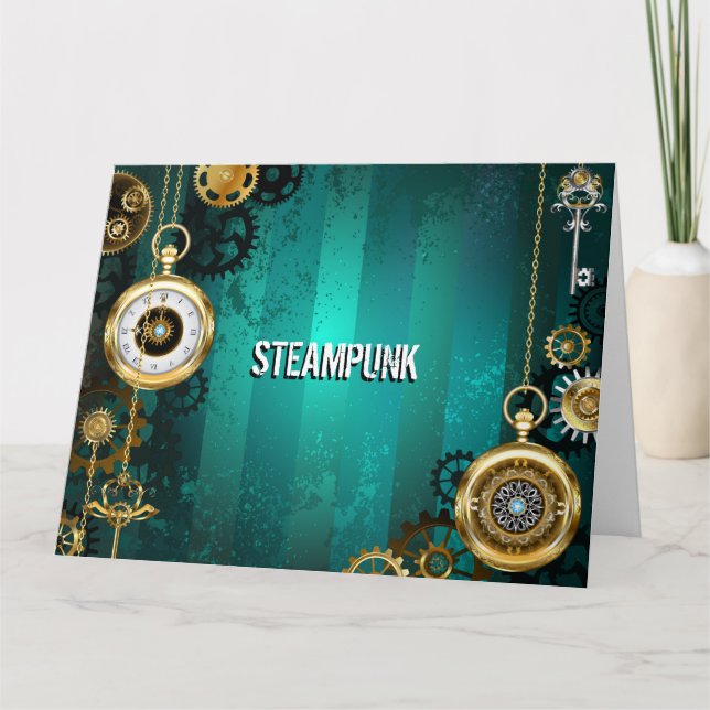 Carte Veille bijoux Steampunk sur un Arrière - plan vert (Devant)