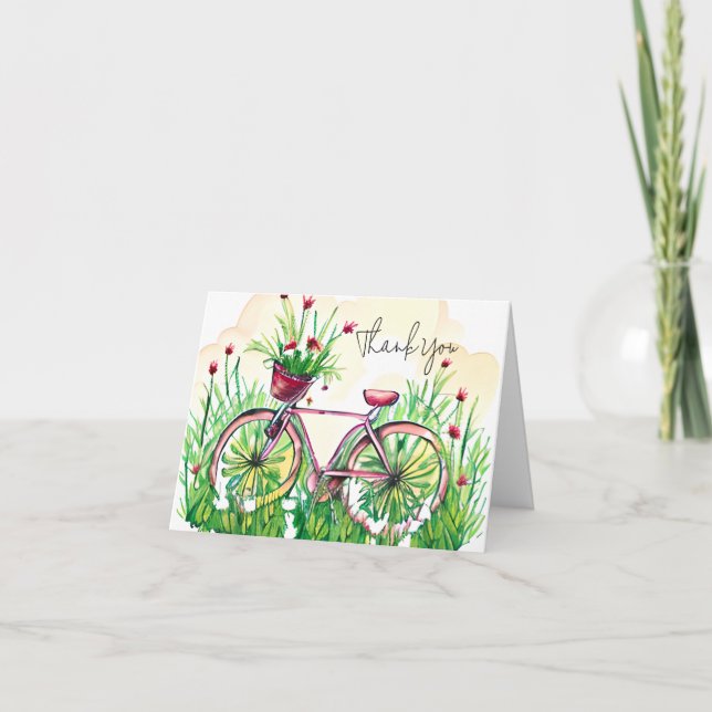 Carte Vélo floral à ressort aquarelle personnalisable (Devant)